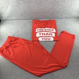 Women's Red Shirt & Pants Fresher Than You Print Set Size 5X